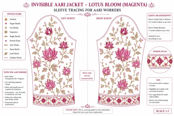Magenta Lotus Bloom Invisible Aari Jacket sleeve view