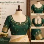 Mangalagiri blouse sleeve with floral embroidery and zari border