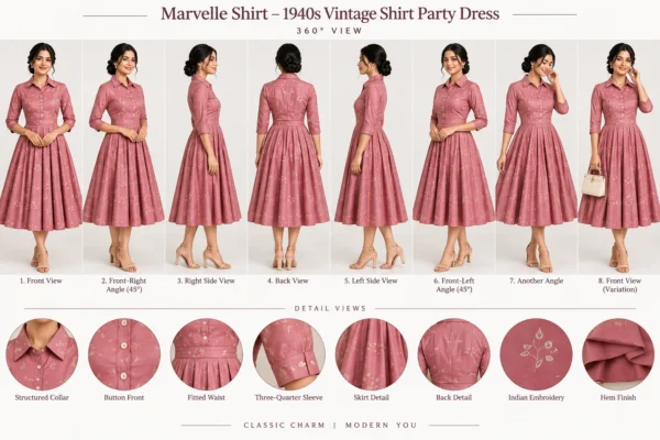 Marvelle Shirt 1940s vintage shirt party dress front view