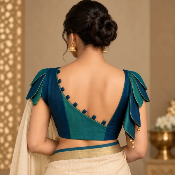 Peacock Wing Fusion Saree Blouse | Deepavali Designer Blouse