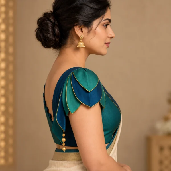 Peacock Wing Fusion Saree Blouse | Deepavali Designer Blouse