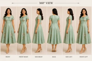 Rosalie Bow vintage bow party dress with fitted bodice and flared midi skirt