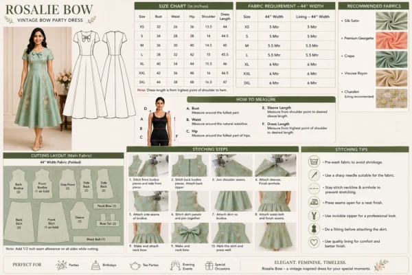 Rosalie Bow vintage bow party dress with fitted bodice and flared midi skirt