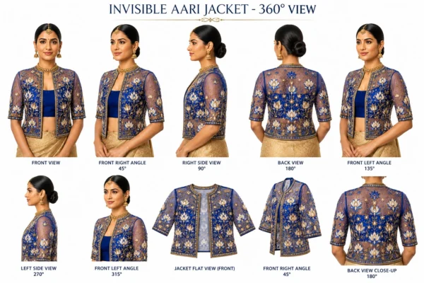 360-degree view of Royal Blue Lotus Bloom Invisible Aari Jacket
