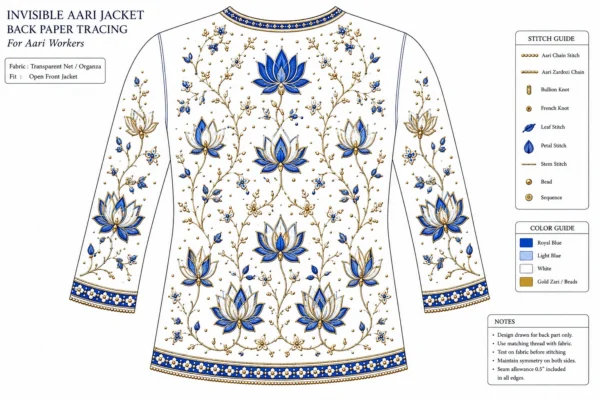 Premium handcrafted Royal Blue Invisible Aari Jacket