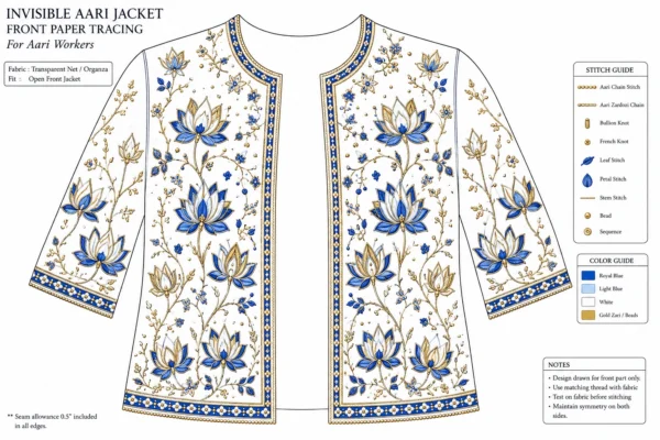 Premium handcrafted Royal Blue Invisible Aari Jacket