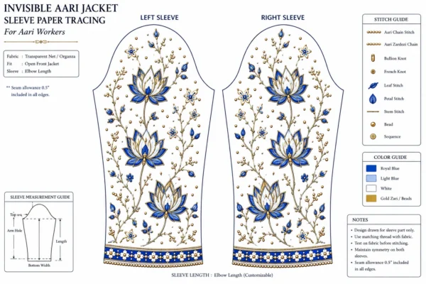 Premium handcrafted Royal Blue Invisible Aari Jacket