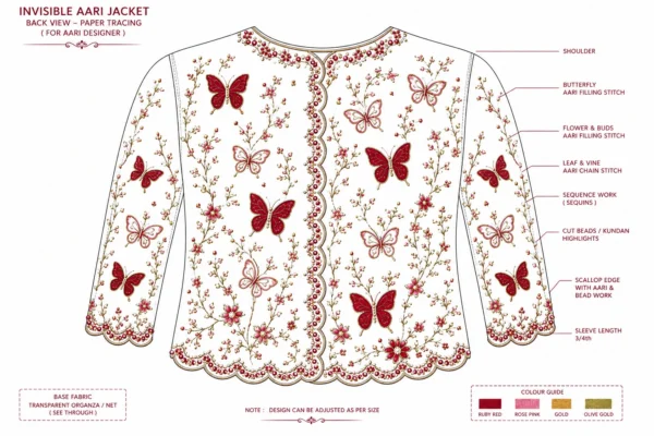 Ruby Red Butterfly Garden Invisible Aari Jacket side view