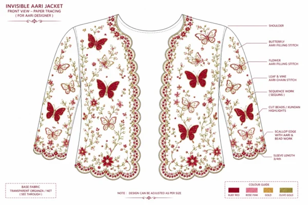 Ruby Red Butterfly Garden Invisible Aari Jacket side view