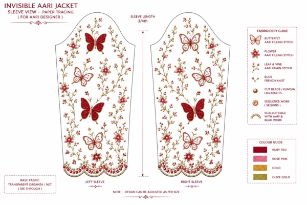 Ruby Red Butterfly Garden Invisible Aari Jacket side view