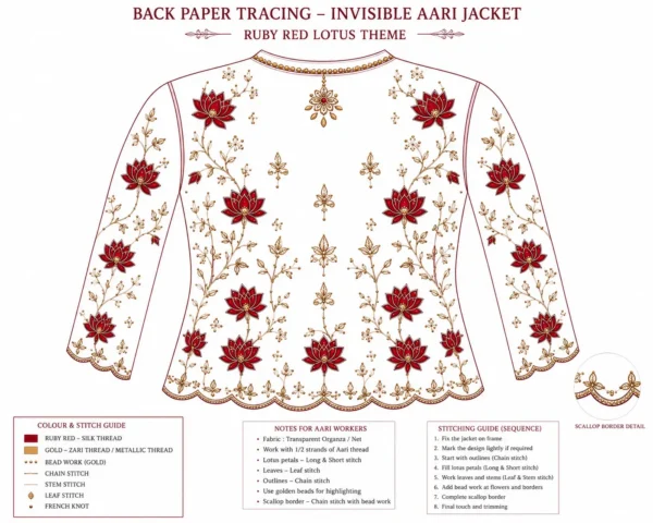 Ruby Red Lotus Bloom Invisible Aari Jacket