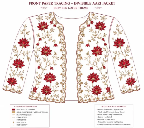 Ruby Red Lotus Bloom Invisible Aari Jacket