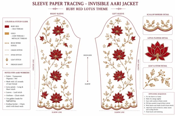 Ruby Red Lotus Bloom Invisible Aari Jacket