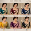 Silk Origami Deepavali fusion saree blouse in teal green and gold beige