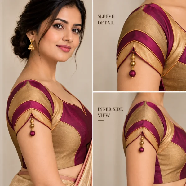 Vanki Arc Deepavali fusion saree blouse in wine and gold