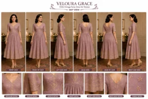Veloura Grace 1930s vintage party dress for women with embroidered midi skirt