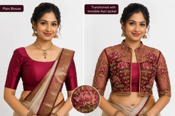 Detachable Bridal Aari Jacket Wine Theme