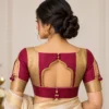 Temple Window Deepavali fusion saree blouse with geometric cut-out and colour blocking