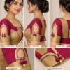 Temple Window Deepavali fusion saree blouse with geometric cut-out and colour blocking