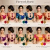 Firework Burst Deepavali fusion saree blouse with radiating pleats and two-colour design