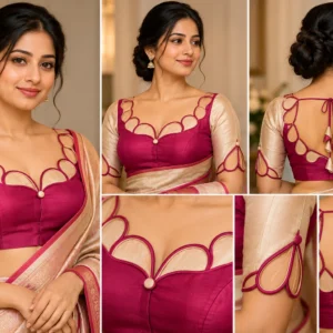 Garland Loop magenta and champagne fusion saree blouse view