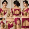 Temple Window Deepavali fusion saree blouse with geometric cut-out and colour blocking