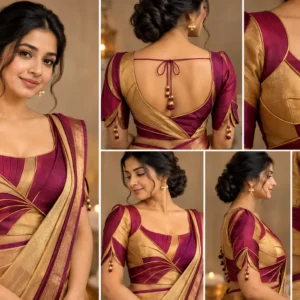 Nataraja Line Deepavali fusion saree blouse with sweeping seam lines and two-colour design