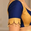 Moon Jhumka navy blue and mustard gold designer fusion saree blouse view