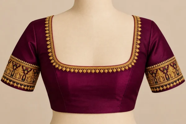 Gandaberunda bridal blouse design with gold Aari embroidery