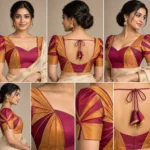 Firework Burst Deepavali fusion saree blouse with radiating pleats and two-colour design