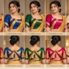 Close-up of Saree Ribbon blouse neckline and layered fabric construction