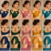 Deepavali Halo maroon and gold fusion saree blouse with circular neckline