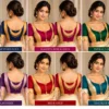 Moon Jhumka navy blue and mustard gold designer fusion saree blouse view