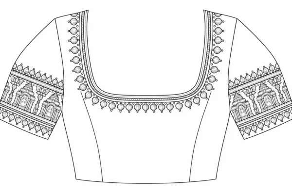 Gandaberunda bridal blouse design with gold Aari embroidery paper tracing