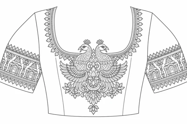 Gandaberunda bridal blouse design with gold Aari embroidery paper tracing
