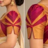 Firework Burst Deepavali fusion saree blouse with radiating pleats and two-colour design